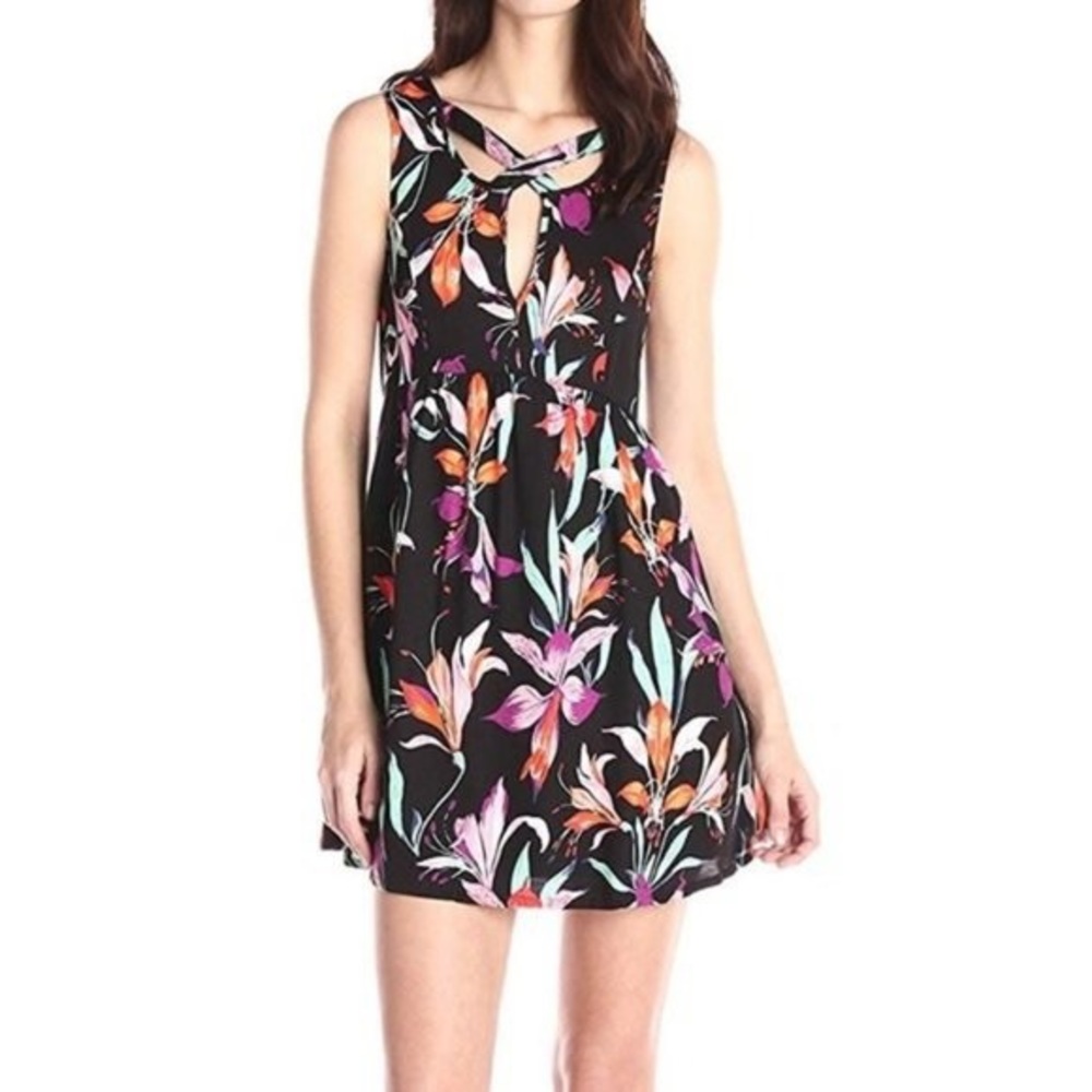 minkpink black dress with lilies